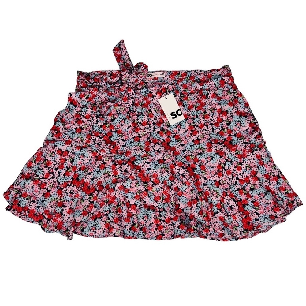 SO Juniors' Flounce Floral Belted Mini Skirt Pink Red Size XXL NWT